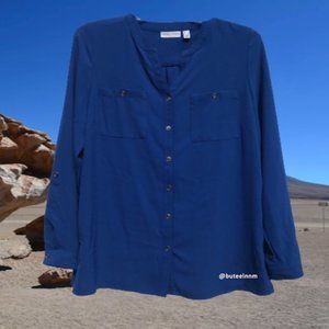 Susan Graver Stretch Button Down Long Sleeve Shirt